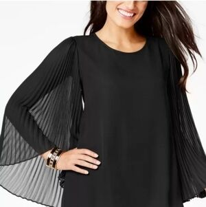 Anthropologie W5 Black Knit Top with Pleated Sheer Bell Sleeves Size Large